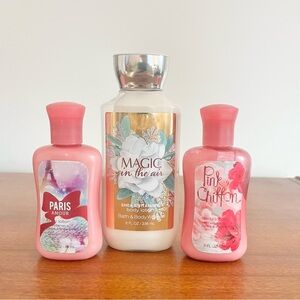 Set of 3 Bath & Bodyworks Lotions 50% Magic in the Air Pink Chiffon Paris Amour
